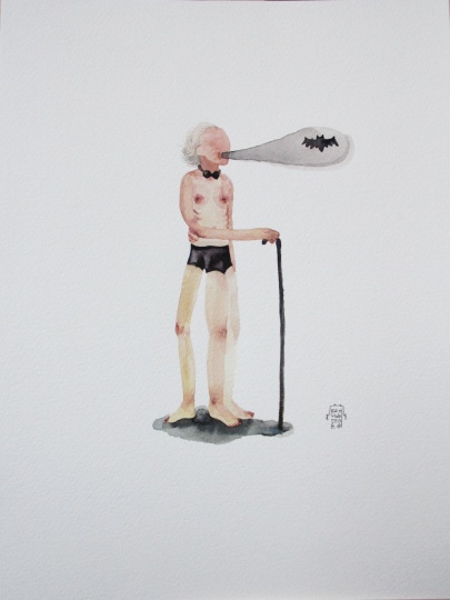 袁貝貝《 蝙蝠俠老了》 24×32cm 紙本水彩  2013
