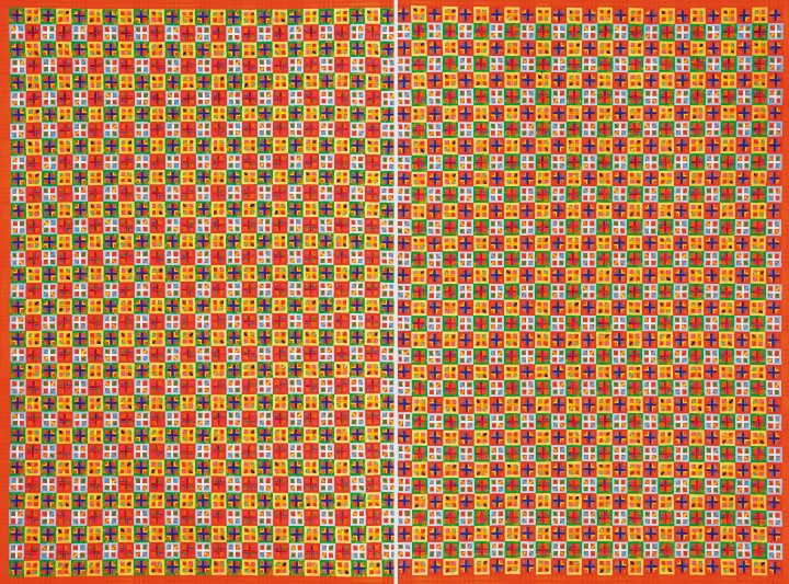 丁乙  《十示 99-10》 204×140cm  格子棉布油彩  1999 