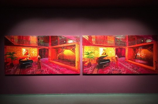 李青  《音樂課》  150×290cm×2  布面油畫  2014-2015
