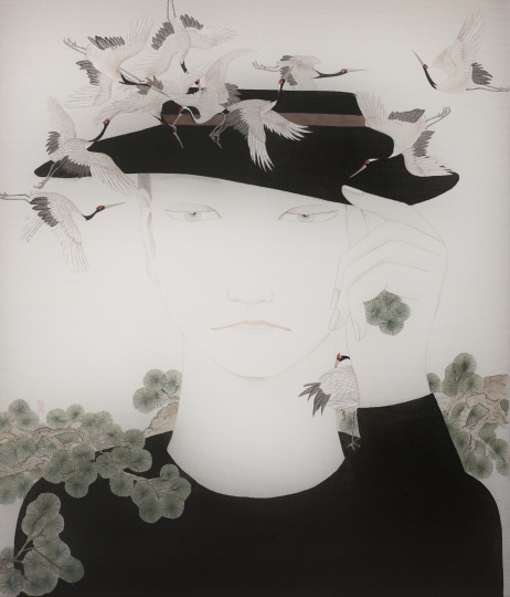 《棲鶴》 40×34cm 絹本設(shè)色 2015
《棲鶴》 40×34cm 絹本設(shè)色 2015