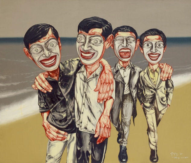 《面具系列 4號(hào)》 169×199cm 布面油畫  1997 
成交價(jià)：3260萬港幣（2579萬人民幣） 香港蘇富比2014年秋季拍賣會(huì)
