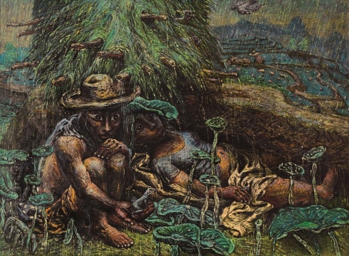 羅中立《躲雨的農(nóng)民》95×130cm 布面油彩  1995年
