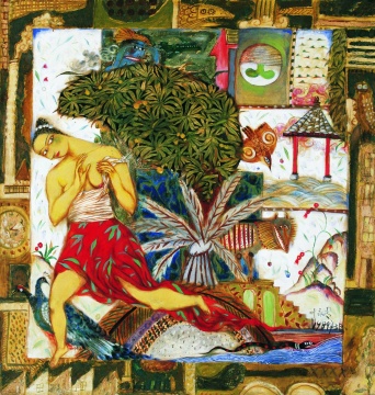 ?葉永青《逃逸的困惑》133x126cm 布面綜合材料 1989年
