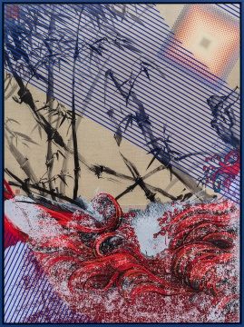 《竹潮江山圖》 162×120cm 布面油畫、絹本中國水墨 2017
