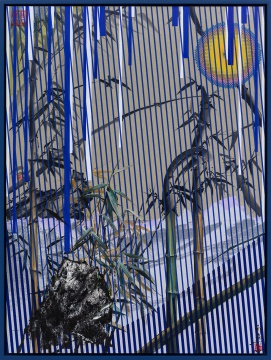 《竹石江山圖8》 130×97cm 布面油畫、絹本中國水墨 2017
