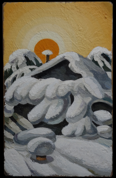 孫靖林《太陽照常升起》正面 33×21×8.5cm 木板油畫 2018-2020 
