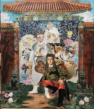 高洲越《金銀童子》60x70cm 綜合材料
