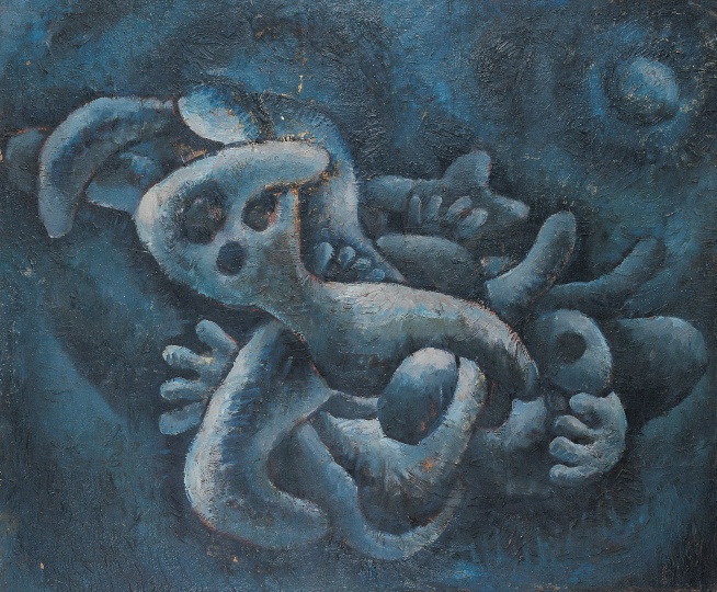 《夜晚的藍(lán)色體積》 82×98cm 紙本油畫 1983

 
