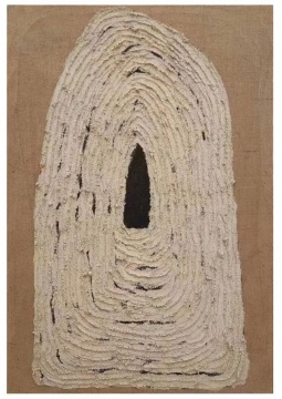 鄭江，《河流14》，凝灰?guī)r、墨、亞麻布，120x82 cm，2022
